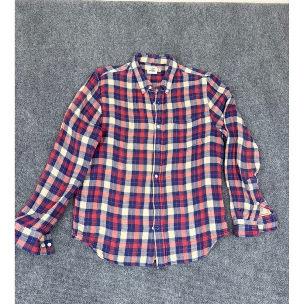 Flint and Tinder  Button-Down‎ Shirt Red BLue White Plaid Organic Cotton Size M
